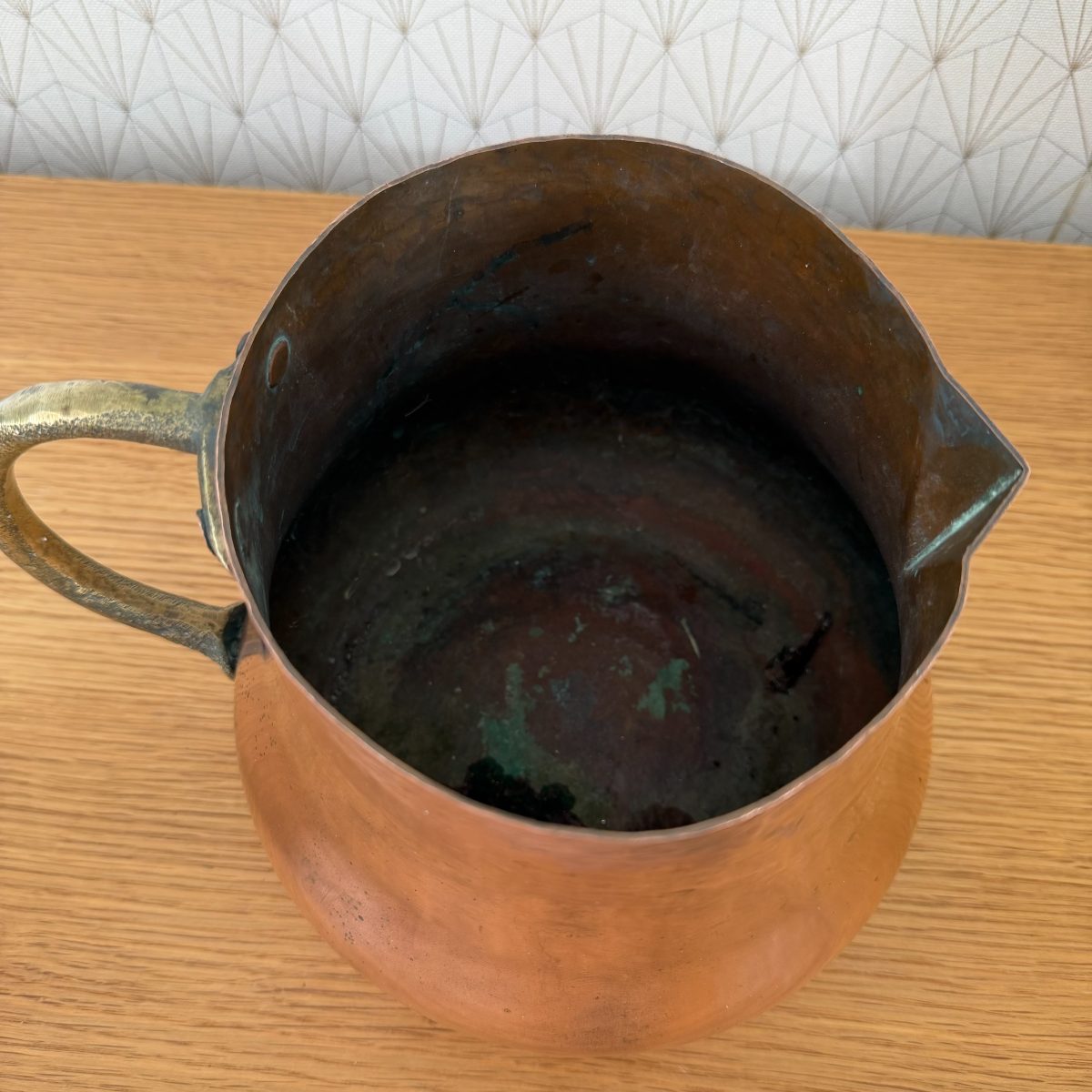 Antique French Hammered Copper Pitcher Jug Brass Handle Farmhouse 1010262 Fleamarketfrance