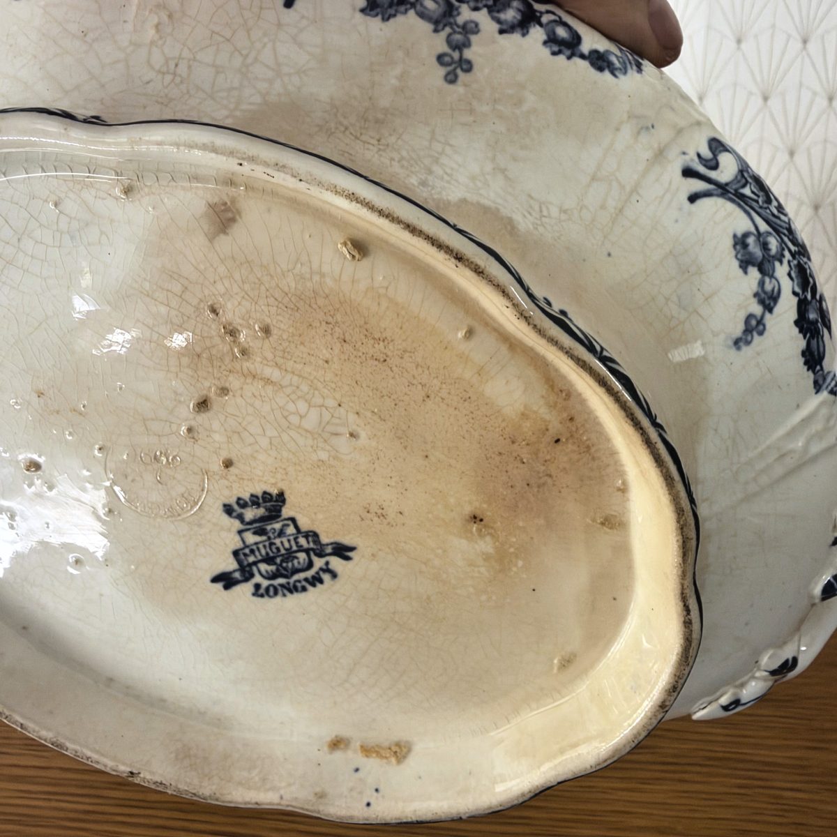 Antique French Blue White Transferware Covered Soup Tureen Faience 0910269