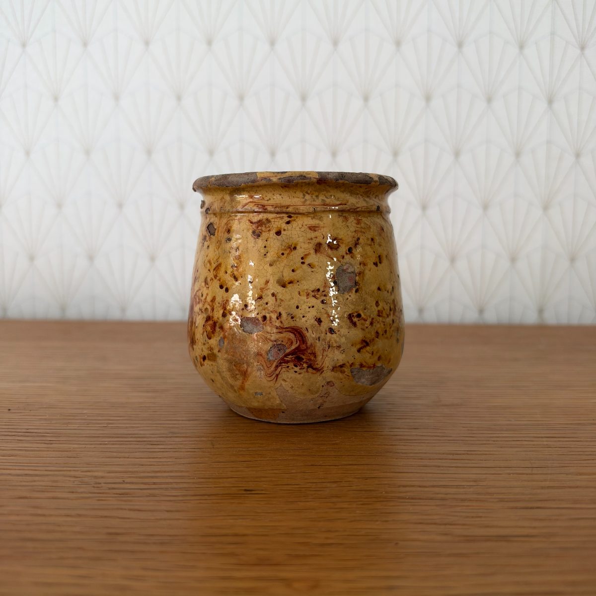 Antique French Glazed Terracotta Jar Marbled Slip Farmhouse Pottery 07102611 Fleamarketfrance