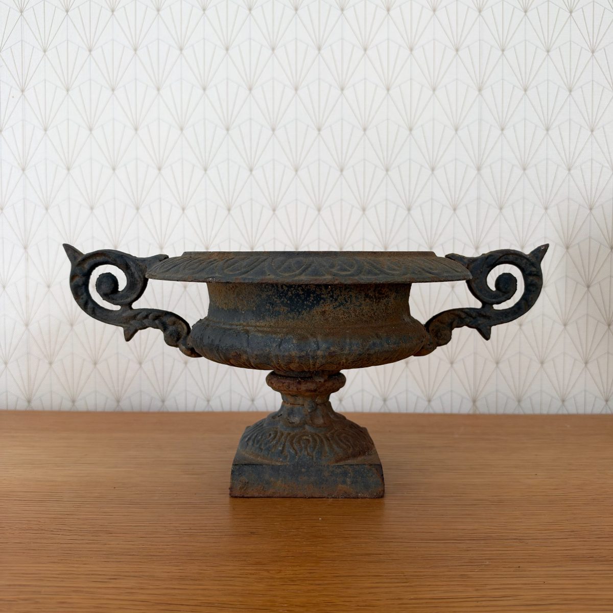 Antique French Cast Iron Garden Urn Vase Scroll Handles Piédouche 0710268 Fleamarketfrance