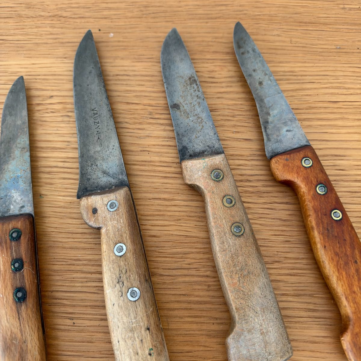 French Vintage Kitchen Knives Set of 5 Rustic Wooden Handle 07102618 Fleamarketfrance