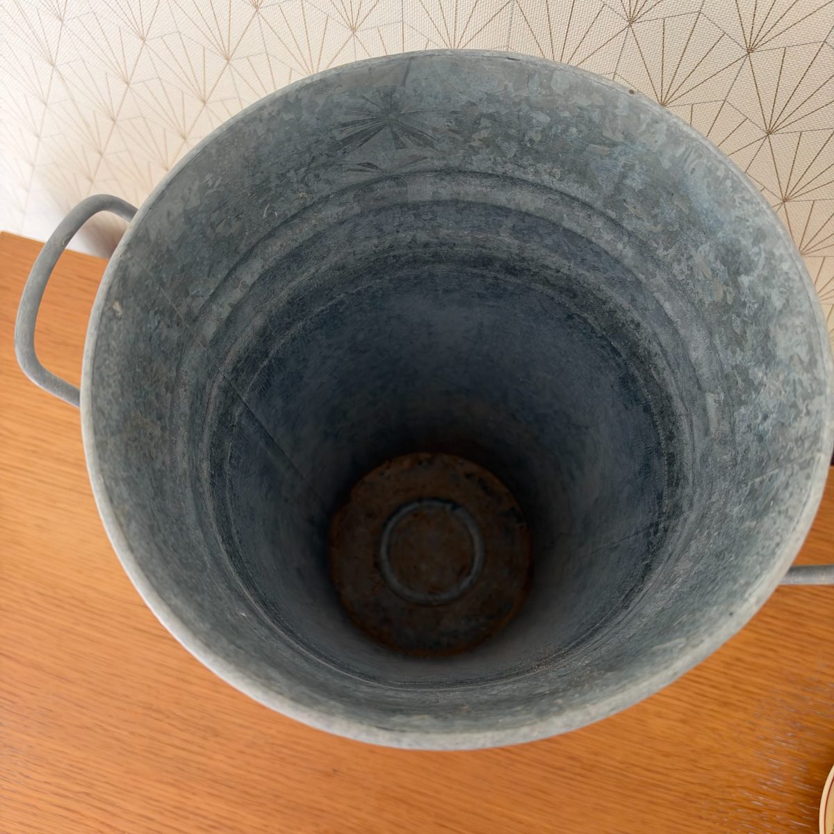 Vintage French Zinc Flower Bucket Vase with Handles Farmhouse 09102615 Fleamarketfrance