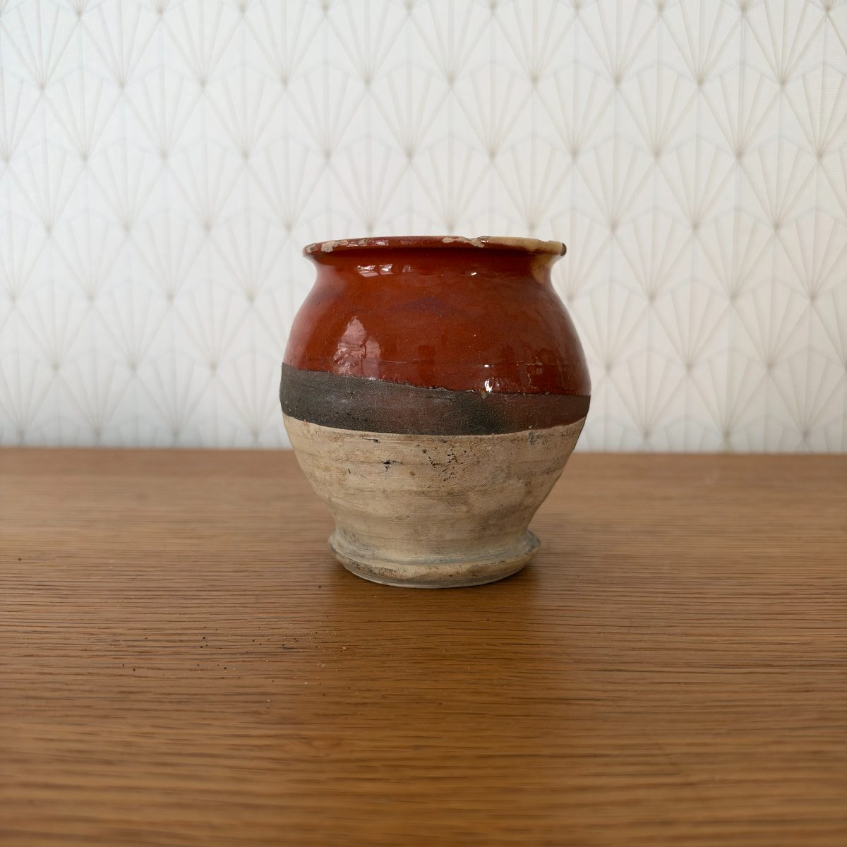 Antique French Glazed Pottery Jar Red Glaze Rustic Stoneware Pot 07102613 Fleamarketfrance